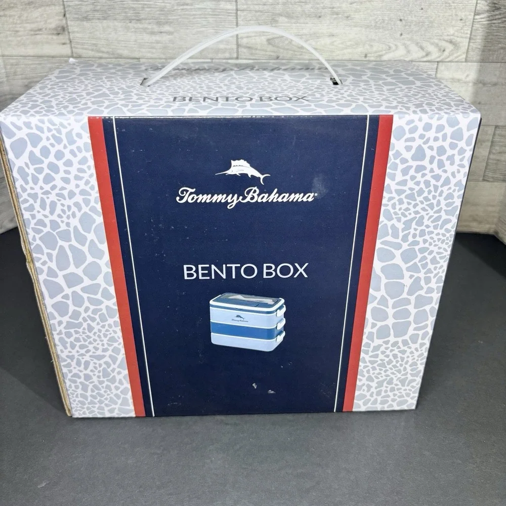 NIB Tommy Bahama Bento‎ Box/Lunch Box w/Handle, 3 Tier, Leak-proof, Plastic